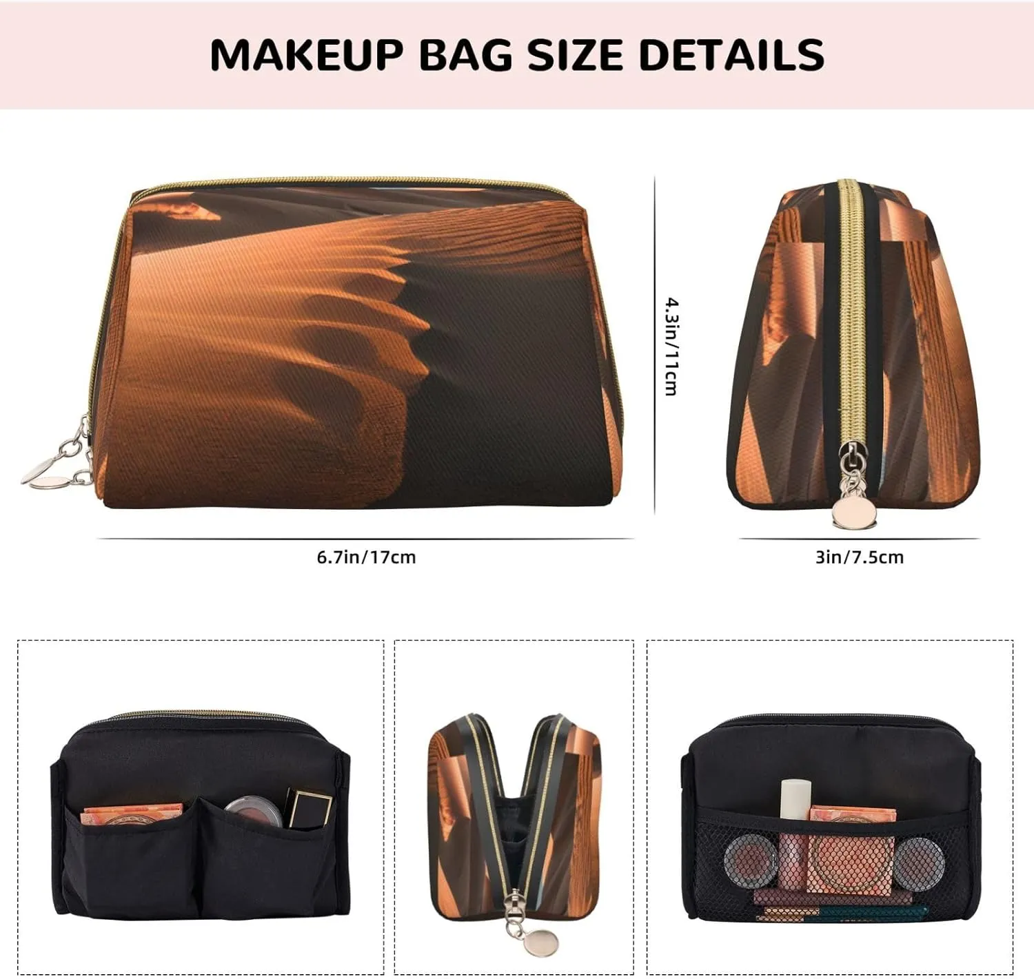 Sand Dunes Toiletry Pouch, Travel-Friendly Makeup Organizer For Makeup Brushes, Lipsticks