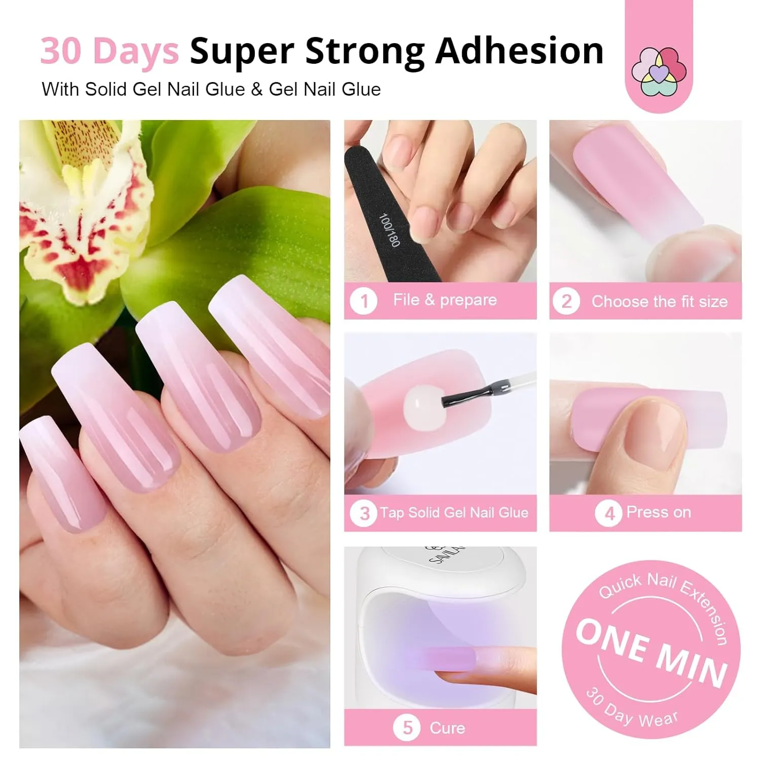 SAVILAND Gel Nail Kit: 4X Soft Tips with Drill, 256 Ombre Full Cover Nails Tips, Castor Oil Glue, LED Lamp & Portable Drill for Home Manicure