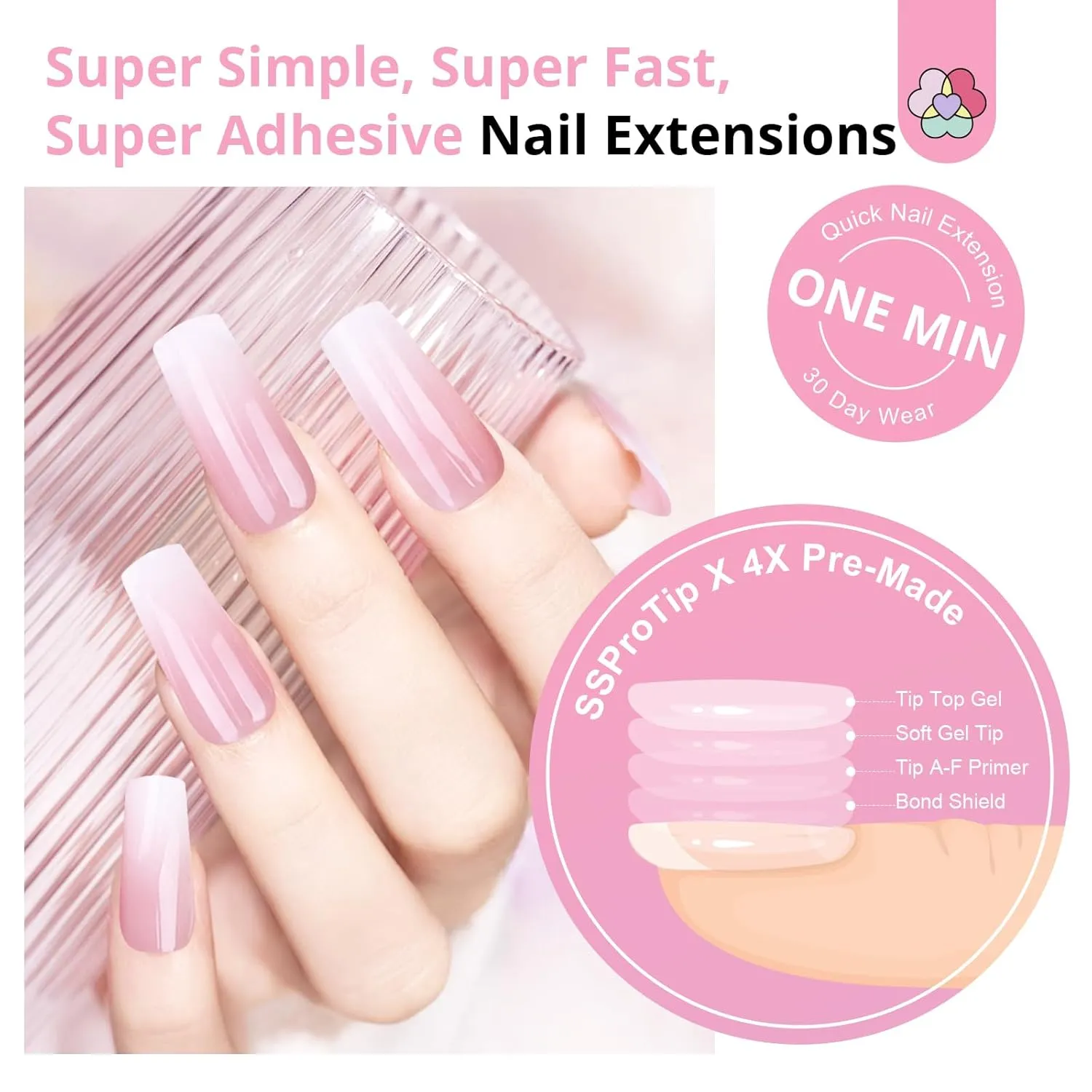 SAVILAND Gel Nail Kit: 4X Soft Tips with Drill, 256 Ombre Full Cover Nails Tips, Castor Oil Glue, LED Lamp & Portable Drill for Home Manicure