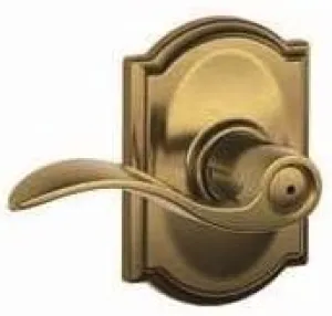 Schlage Accent Lever with Camelot Trim Bed and Bath Lock in Antique Brass - F40 ACC 609 CAM