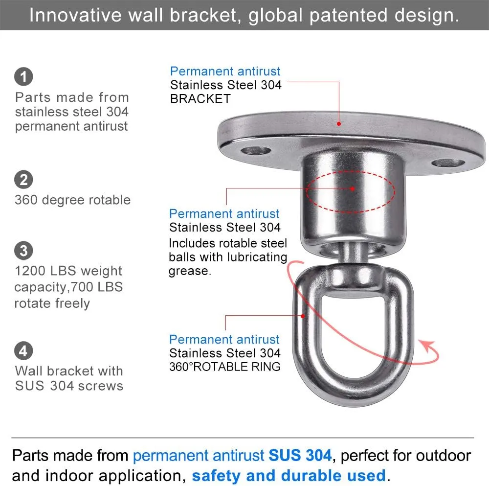 SELEWARE Silent Ball Bearing Swing Hangers, Heavy Duty 360° Rotate Swing Swivel Hook for Wooden Playground Yoga Hammock Chair Rope Punching Bag Porch Tire Web Swing Sets, 1200 Capacity