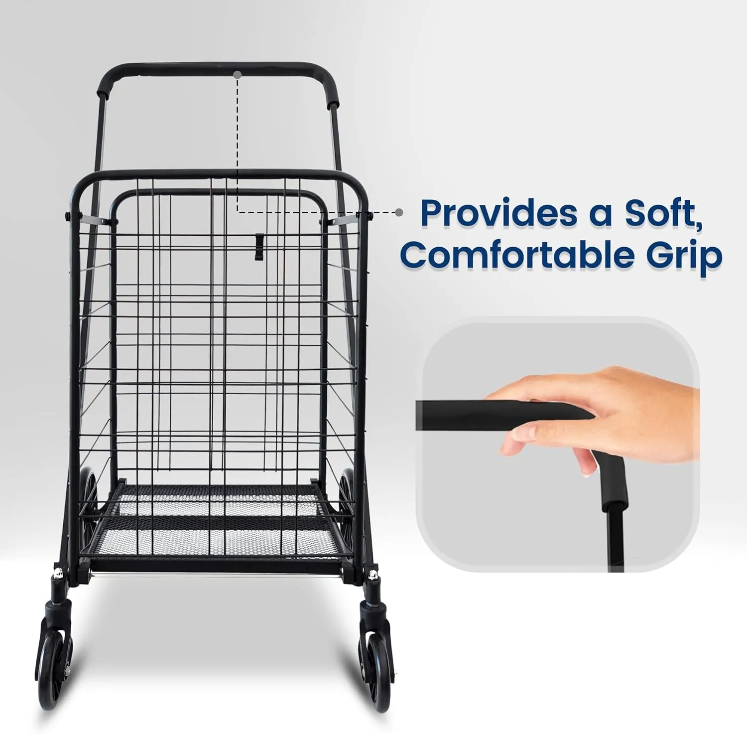 SereneLife Folding Grocery Utility Shopping Supermarket Cart with 360 Rolling Swivel Wheels, Large Capacity 110 lbs, Portable, Collapsible Compact Folding, for Grocery, Laundry, Luggage