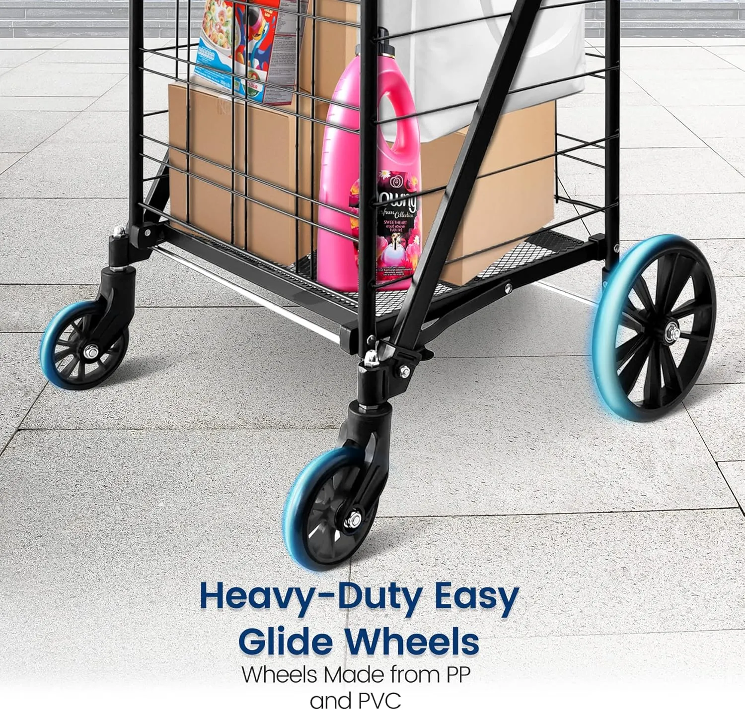 SereneLife Folding Grocery Utility Shopping Supermarket Cart with 360 Rolling Swivel Wheels, Large Capacity 110 lbs, Portable, Collapsible Compact Folding, for Grocery, Laundry, Luggage