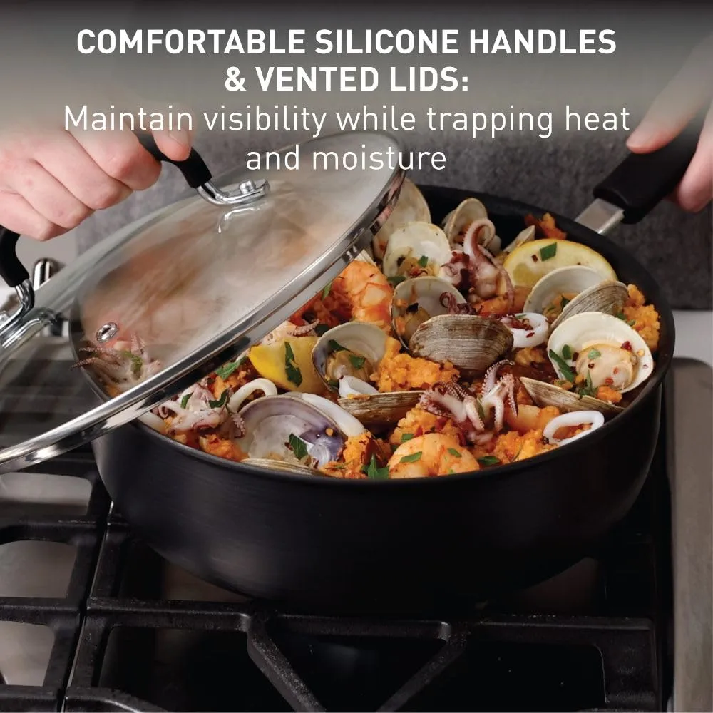 Set Lid Oven, Safe, Cooking 14 350F, Black Griddle, Ultimate Safe Cookware Set Broiler Anodized Refined T-fal Pans, Dutch Kitchen Oven Pans, Dishwasher Safe & Hard Nonstick 400F, Pots Premium-grade Saucepans, Piece, w/Fry