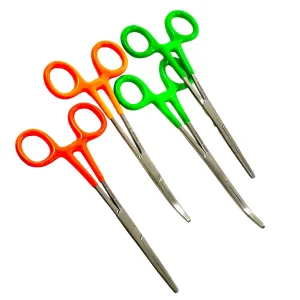 Set of 4 Each German Stainless Vinyl Grip 6.25" Straight  Curved Hemostat Forceps Locking Clamps Stainless Steel-(CYNAMED Brand)