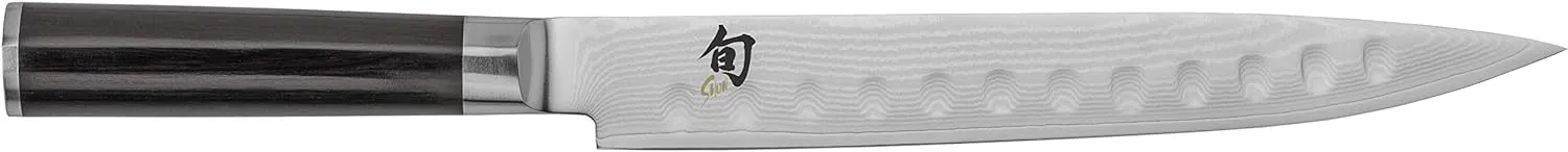Shun Classic 9" Hollow Ground Slicing Knife, Handcrafted Japanese Meat Slicing Knife, Long and Thin Blade, VG-MAX Core with Damascus Stainless Steel Cladding, Pakkawood Handle