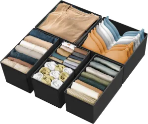 Simple Houseware Underwear Drawer Organizer for Lingerie/Undergarment/Bra/Panty/Sock/Onesie, Set of 6, Black