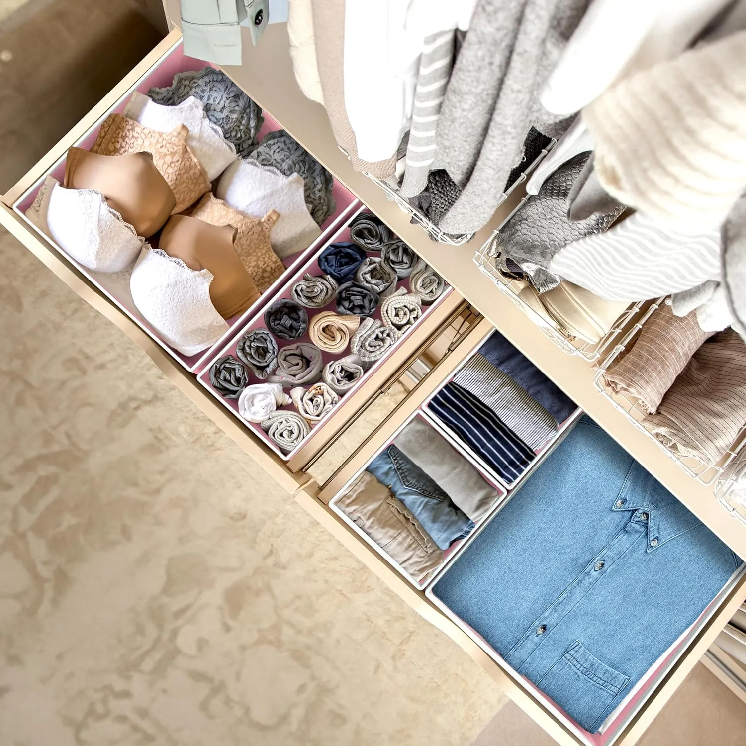 Simple Houseware Underwear Drawer Organizer for Lingerie/Undergarment/Bra/Panty/Sock/Onesie, Set of 6, Pink