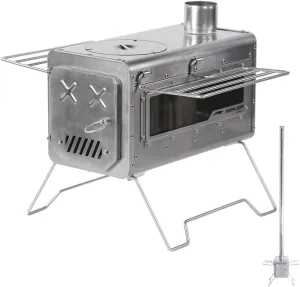Simple Version Firewood Stove PROTO Dual-purpose Camping Pellets Combi Stainless Steel Compact Tent Cooking Barbecue BBQ Campfire Chimney Portable Camp Outdoor Heating Hybrid Stove