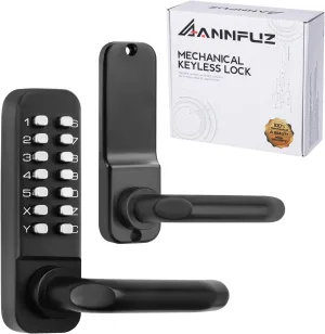 Single Sided Keypad Door Lock Lever, Mechanical Keyless Entry Door Lock with Handle, Code Combination Front Gate for Warehouses, Not Deadbolt, Auto Lock, No Electronic (Matte Black)