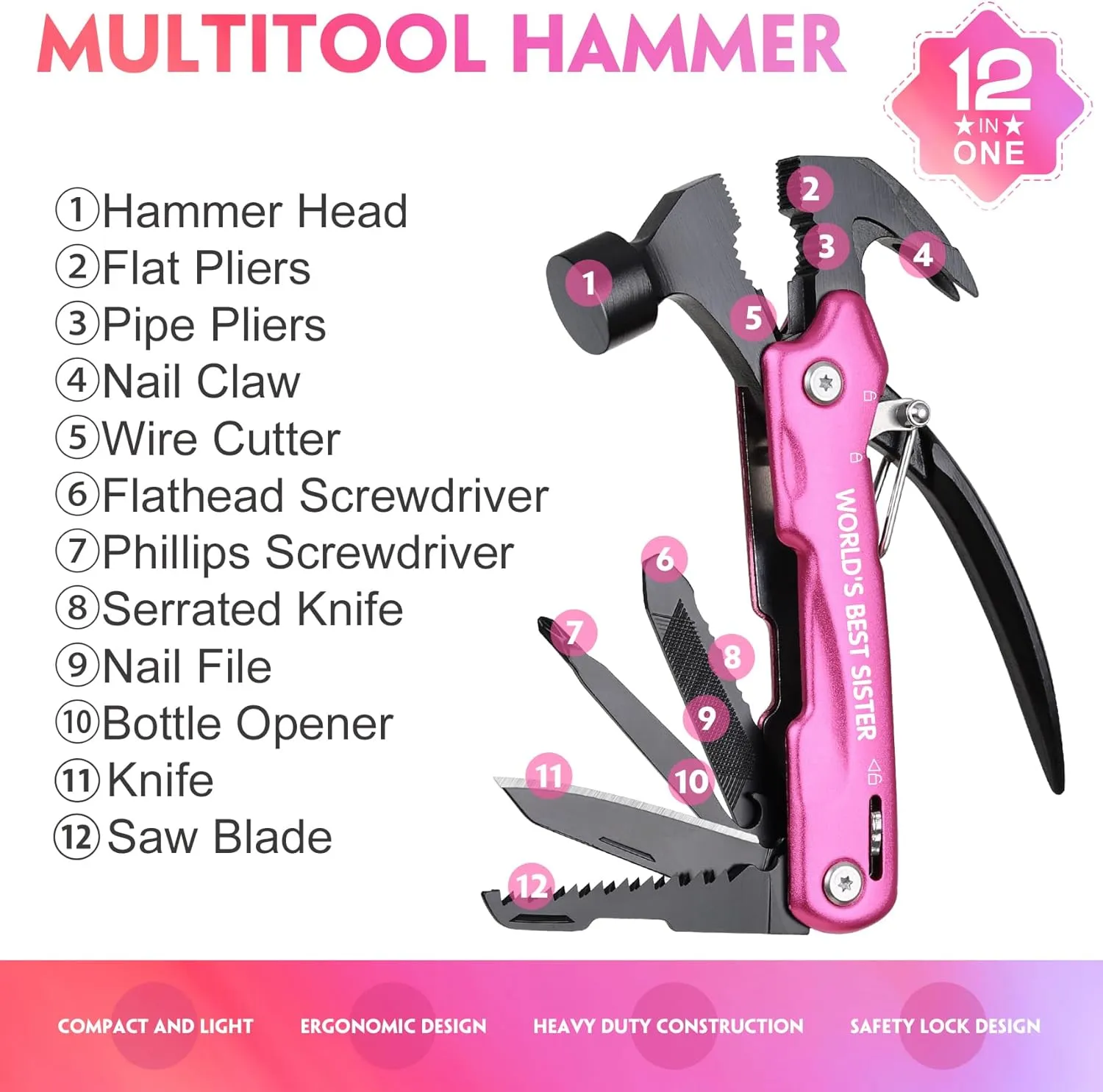 Sister Gifts - Gifts for Sister, Christmas Sister Gifts from Sister Brother- Sister in Law Gifts, Stocking Stuffers for Sister - Mothers Day Birthday Gift for Sister, Multitool Hammer