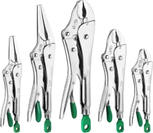 SK Locking Pliers Set, Long Nose & Curved Jaw Locking Pliers, 5-piece, Premium CR-V Construction, Ergonomic Anti-slip Handle, Ideal for Welding or Assembly
