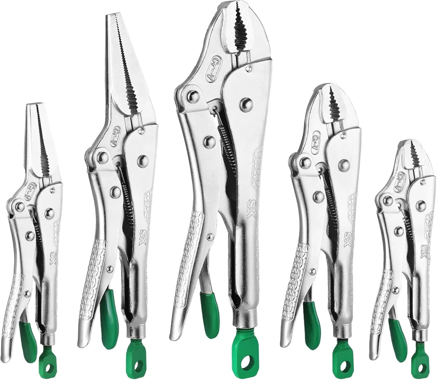 SK Locking Pliers Set, Long Nose & Curved Jaw Locking Pliers, 5-piece, Premium CR-V Construction, Ergonomic Anti-slip Handle, Ideal for Welding or Assembly