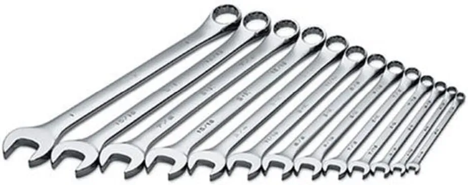 SK Tools USA 13 Piece, Long Pattern, 12 Point, SAE SuperKrome® Combination Wrench Set: 1/4" - 1" | 86017
