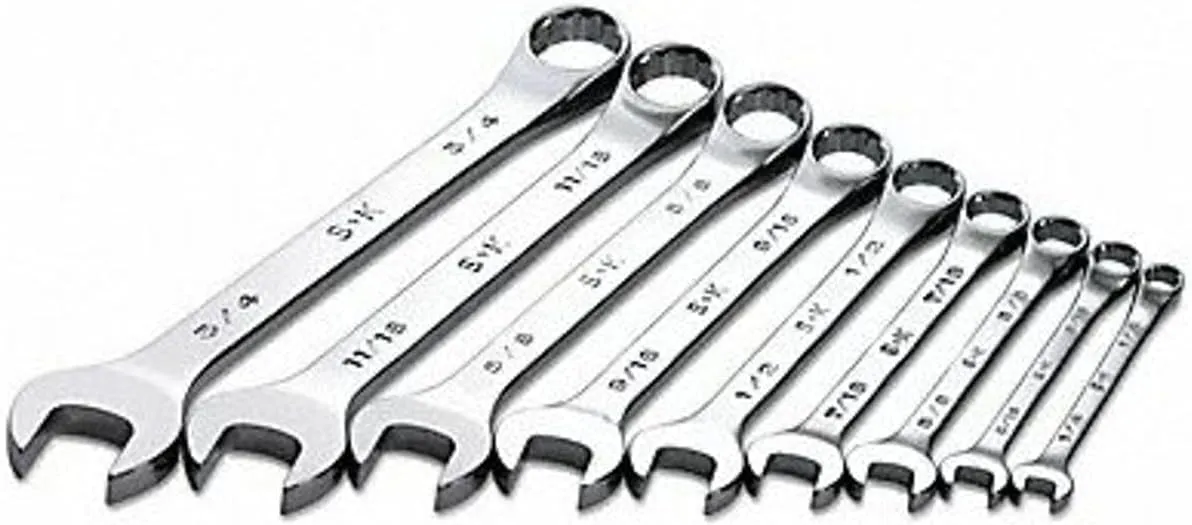 SK Tools USA 9 Piece, Regular, 6 & 12 Point, SAE SuperKrome® Combination Wrench Set: 1/4" - 3/4" | 86011