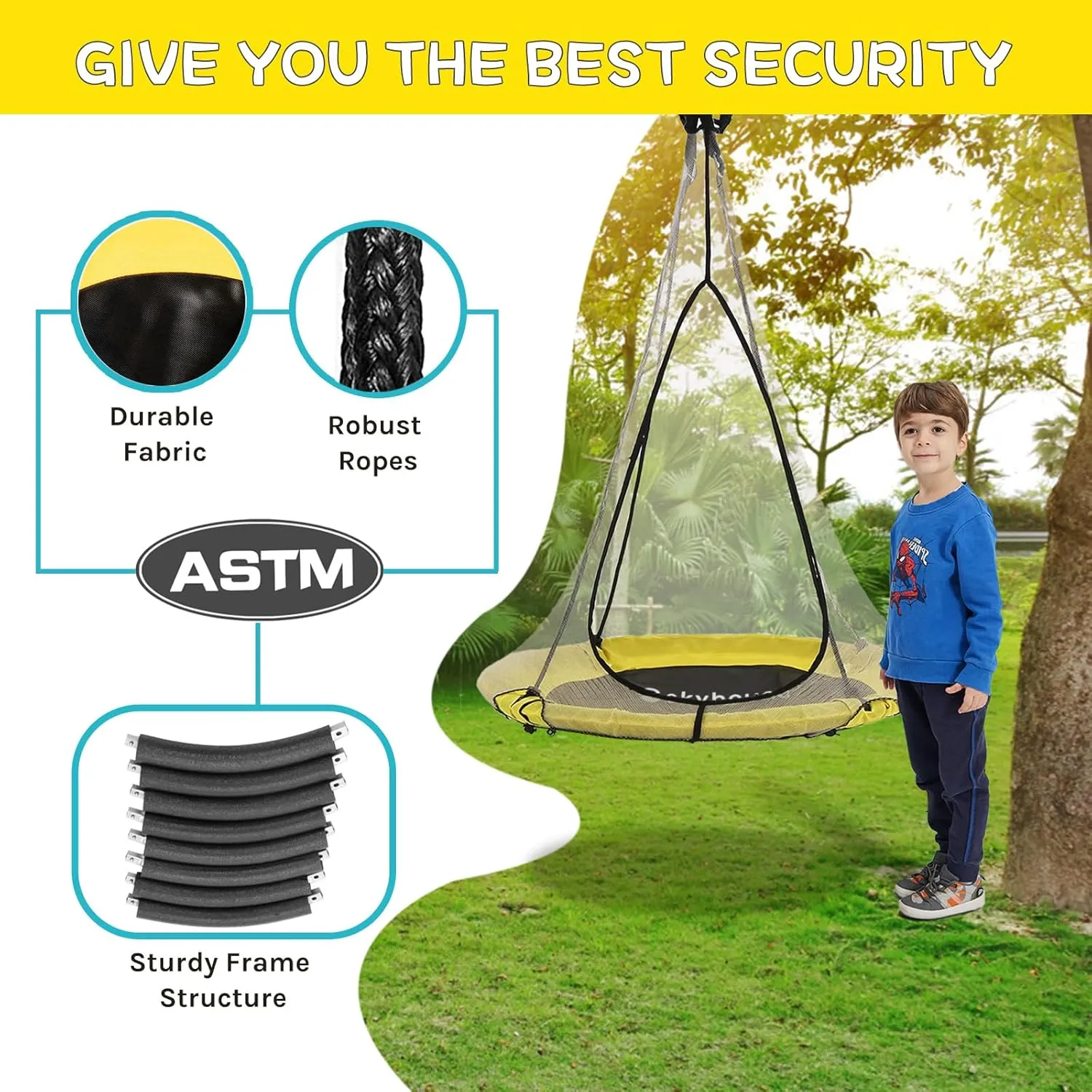 SkyBound Tree Swing Saucer Swing - 600LB Weight Capacity - Outdoor Swing with Hanging Straps - Waterproof Tree Swings for Kids - Tire Swings for Trees - Durable Flying Swing Seat for Children