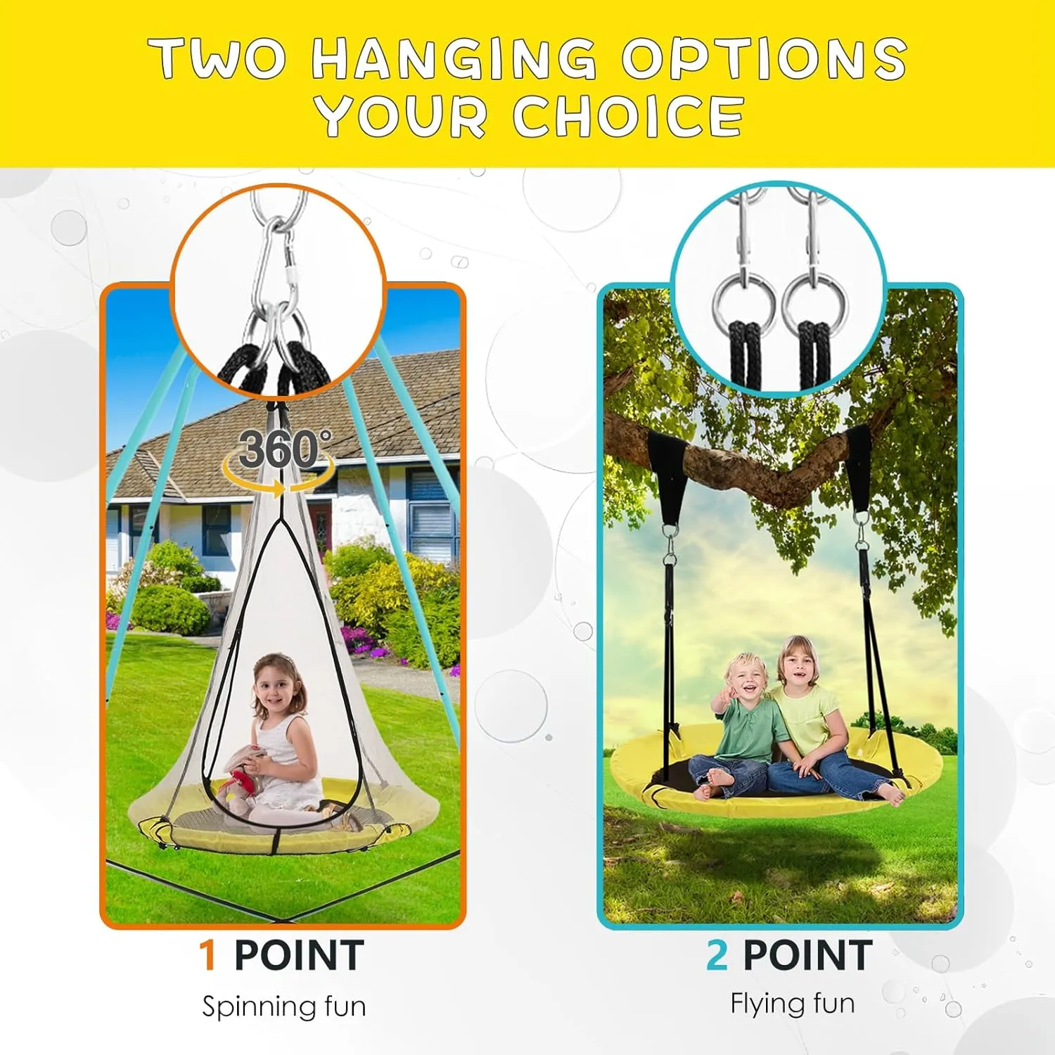 SkyBound Tree Swing Saucer Swing - 600LB Weight Capacity - Outdoor Swing with Hanging Straps - Waterproof Tree Swings for Kids - Tire Swings for Trees - Durable Flying Swing Seat for Children