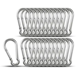 Small Carabiner Clip Hooks, 25pcs 1.97 inch Carabiners Heavy Duty, 304 Stainless Steel Spring Snap Hook Fits Camping Hiking, Metal Clips for Rope Chain Keys Rings