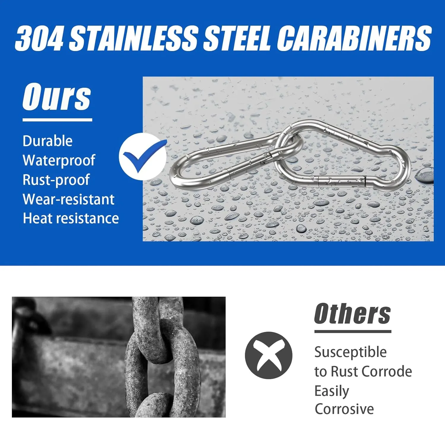 Small Carabiner Clip Hooks, 25pcs 1.97 inch Carabiners Heavy Duty, 304 Stainless Steel Spring Snap Hook Fits Camping Hiking, Metal Clips for Rope Chain Keys Rings