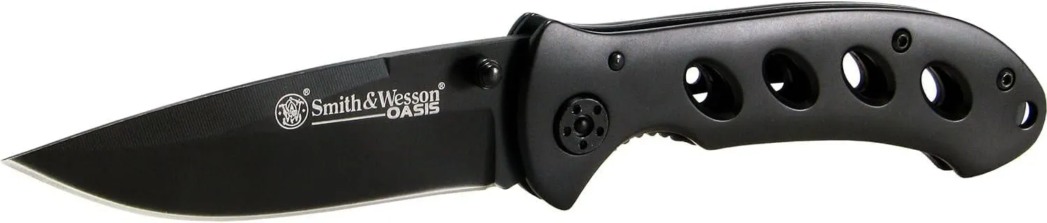 Smith & Wesson Oasis SW423B 7.5in S.S. Folding Knife with a 3.2in Drop Point Blade and Titanium Coated Handle for Outdoor, Tactical, Survival and EDC
