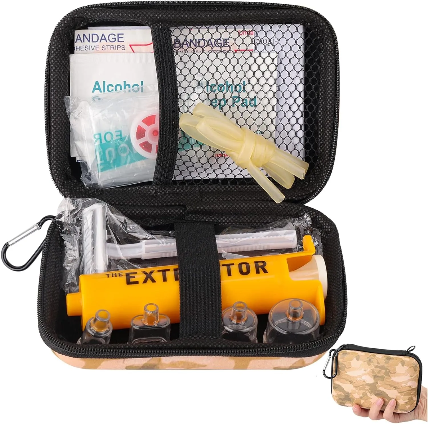 Snake Bite Extractor First Aid Kit | 4-Size Snake & Bee Sting Emergency Kit with CPR Shield | One-Hand Operation Design
