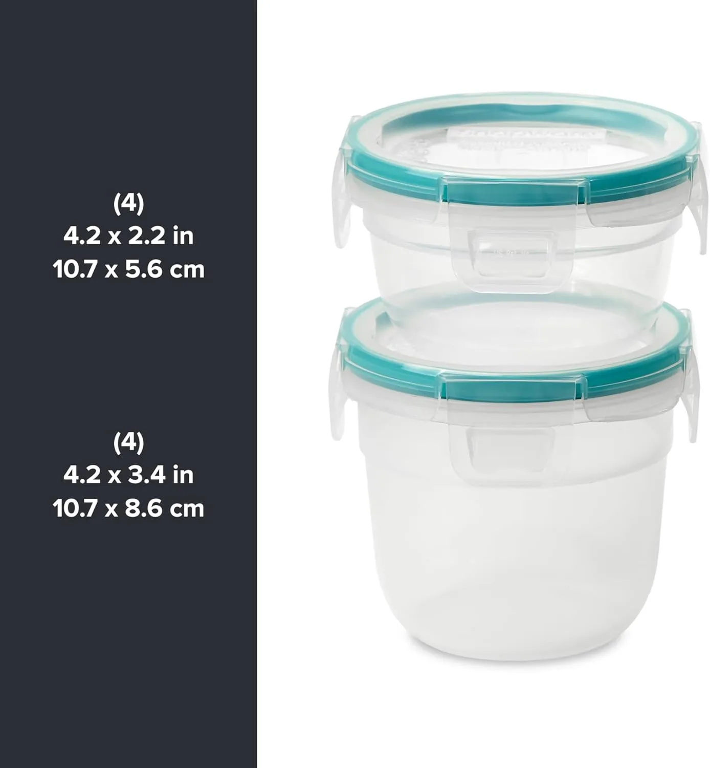 Snapware Total Solution 16-Pc Plastic Food Storage Containers Set ,(4) 2-Cup & (4) 1.2-Cup Round Meal Prep Container, BPA-Free Lids with 4 Locking Tabs, Microwave, Dishwasher, and Freezer Safe