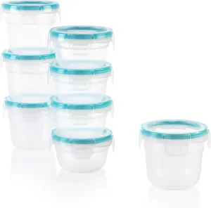 Snapware Total Solution 16-Pc Plastic Food Storage Containers Set ,(4) 2-Cup & (4) 1.2-Cup Round Meal Prep Container, BPA-Free Lids with 4 Locking Tabs, Microwave, Dishwasher, and Freezer Safe