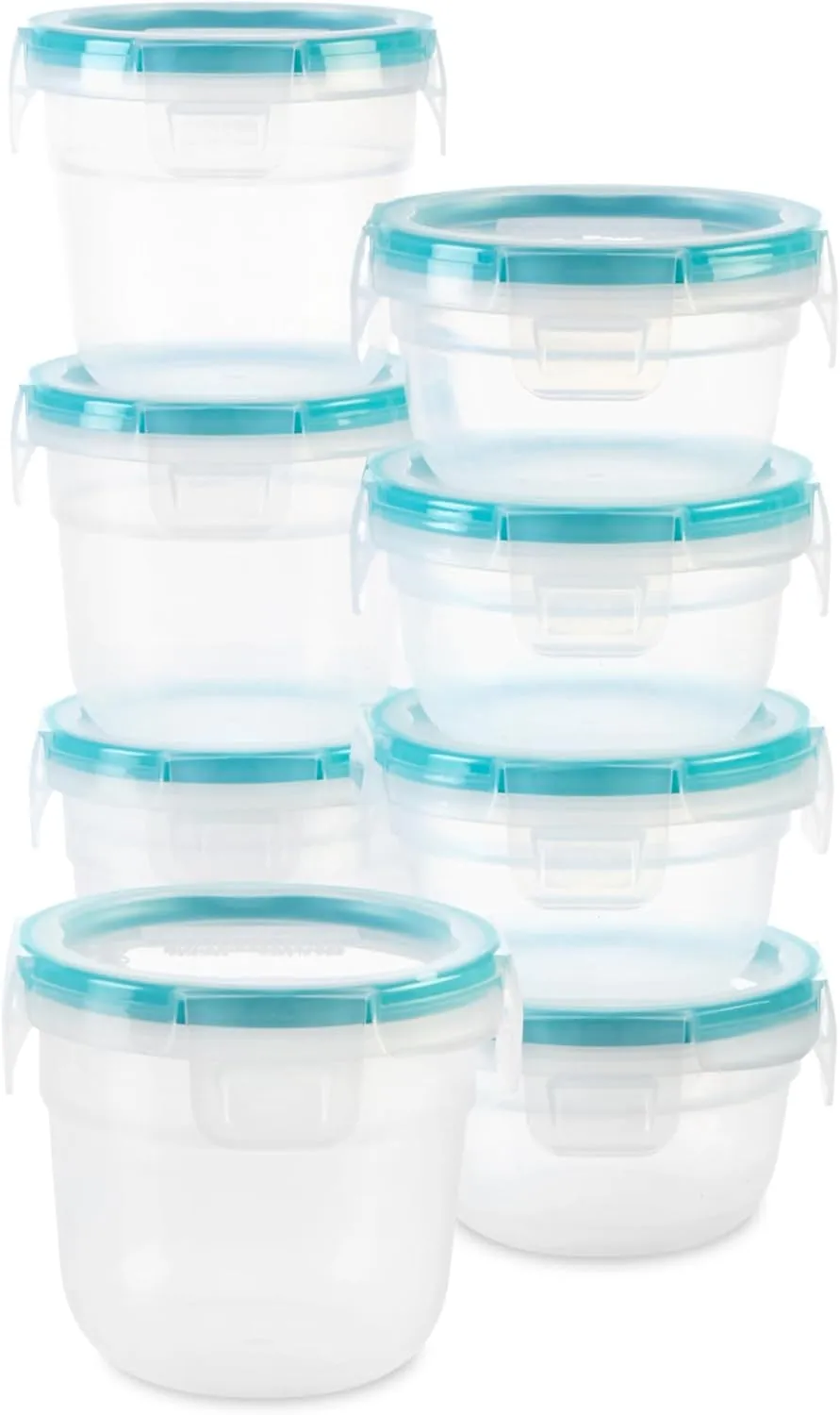Snapware Total Solution 16-Pc Plastic Food Storage Containers Set ,(4) 2-Cup & (4) 1.2-Cup Round Meal Prep Container, BPA-Free Lids with 4 Locking Tabs, Microwave, Dishwasher, and Freezer Safe