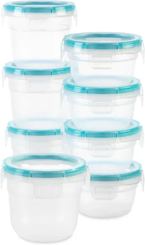 Snapware Total Solution 16-Pc Plastic Food Storage Containers Set ,(4) 2-Cup & (4) 1.2-Cup Round Meal Prep Container, BPA-Free Lids with 4 Locking Tabs, Microwave, Dishwasher, and Freezer Safe
