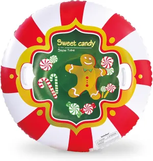 Snow Tube, Snow Sled for Kids and Adults, 48 Inches Heavy Duty Snow Tubes with Double Bottom, Candy Snow Toys for Sweet Party