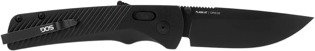 SOG Flash AT Daily Carry Ambidextrous Straight Pocket Folding Knives, Ergonomic Handle & Deep-Carry Clip, D2 Steel Blade