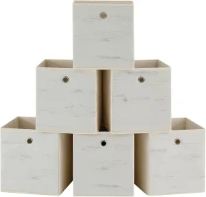 SONGMICS Storage Cubes, Set of 6 Storage Bins with Handles, Foldable Oxford Fabric and Non-Woven Fabric Storage Boxes, 10.2 x 10.2 x 11 Inches, Fit Cube Storage Unit, Vintage White URFB126W01