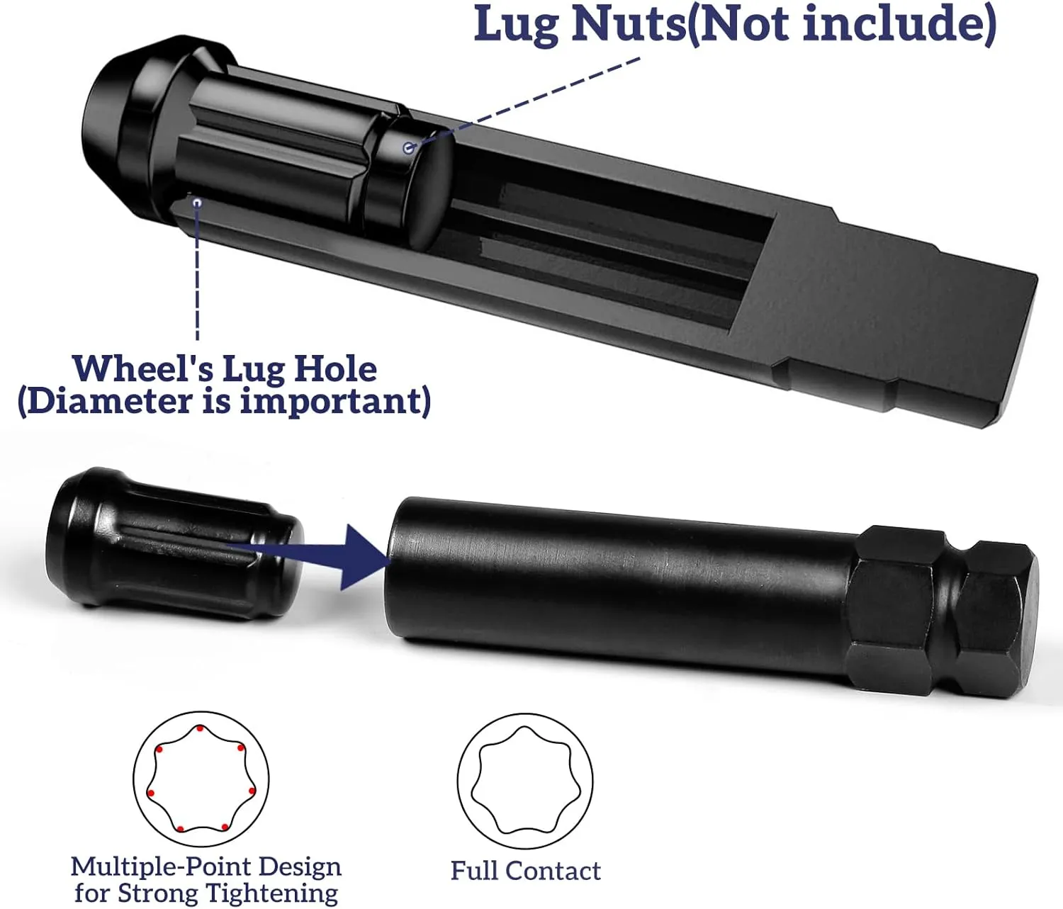 Spline Lug Nut key Set, 8 Piece Aftermarket Easily Removing Spline and Hex Style Wheel Lug Nuts for 5, 6, 7, 12 spline, Cr-Mo Steel