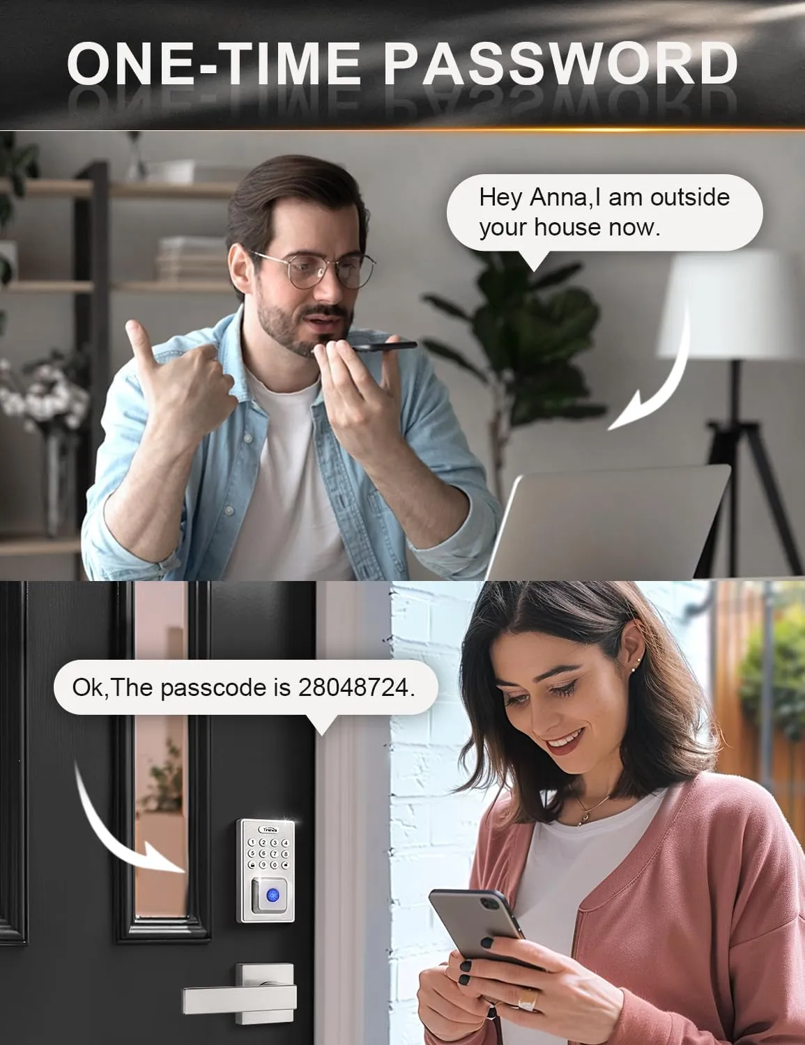 Square Keyless Entry Door Lock with 2 Lever Handles, Fingerprint Entry Door Handleset, Keypad Deadbolt with App, Auto Lock & One Touch Locking, Front Smart Door Handle Sets, Satin Nickel