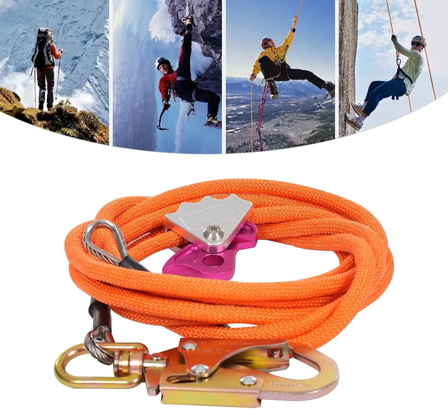 Steel Wire Core Flip Line Kit, 1/2" x 16FT Wire Core Flipline with Triple Lock Carabiner Flipline for Climbing Tree Adjustable Lanyard for Arborists Climbers Tree Climbers