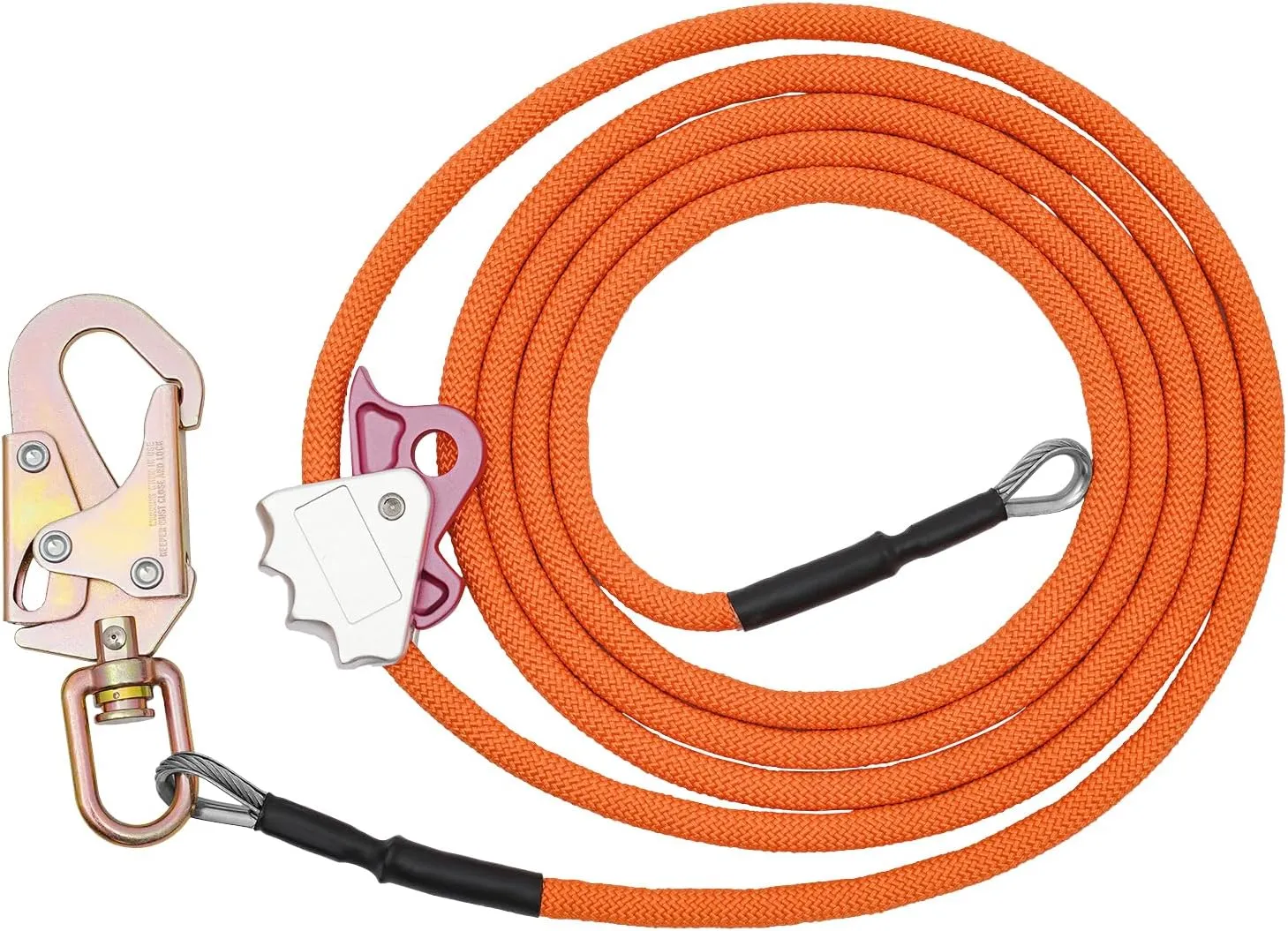 Steel Wire Core Flip Line Kit, Professional Safety Sling Device, Wire Core Flipline Set with Triple Lock Carabiner and Steel Swivel Snap Wire for Climbing, Roofing, Rescue (1/2in*14ft)