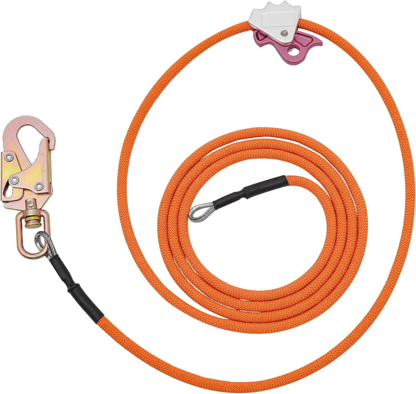 Steel Wire Core Flip Line Kit, Professional Safety Sling Device, Wire Core Flipline Set with Triple Lock Carabiner and Steel Swivel Snap Wire for Climbing, Roofing, Rescue (1/2in*14ft)