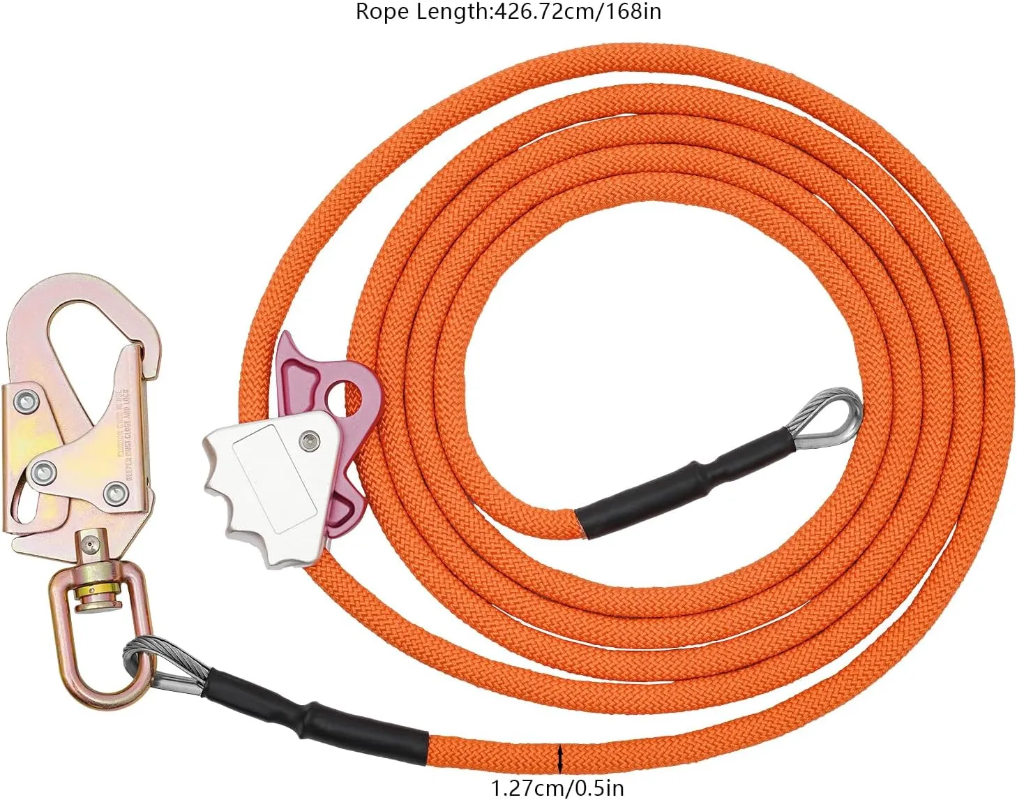 Steel Wire Core Flip Line Kit, Professional Safety Sling Device, Wire Core Flipline Set with Triple Lock Carabiner and Steel Swivel Snap Wire for Climbing, Roofing, Rescue (1/2in*14ft)
