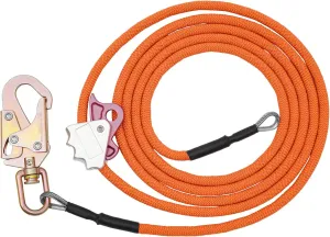 Steel Wire Core Flip Line Kit, Professional Safety Sling Device, Wire Core Flipline Set with Triple Lock Carabiner and Steel Swivel Snap Wire for Climbing, Roofing, Rescue (1/2in*14ft)