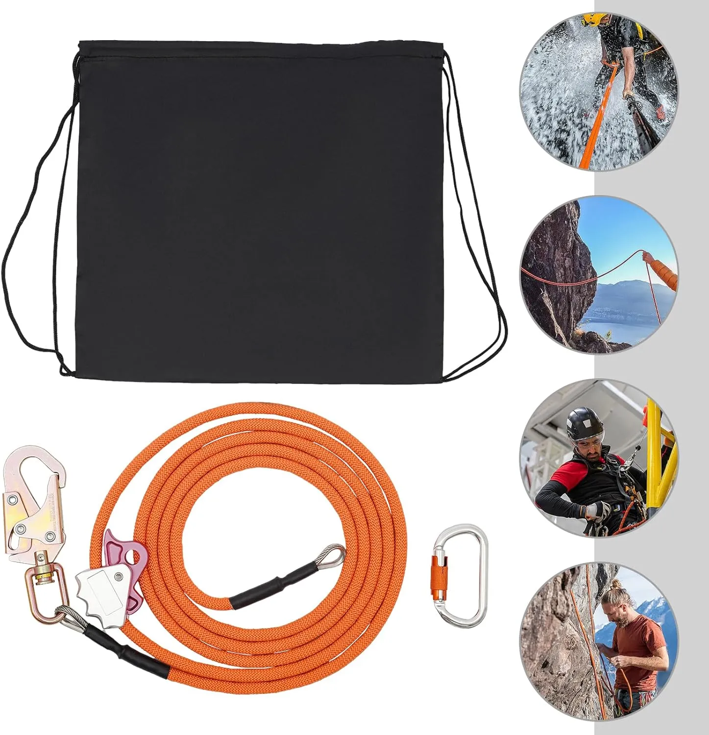 Steel Wire Core Flip Line Kit, Professional Safety Sling Device, Wire Core Flipline Set with Triple Lock Carabiner and Steel Swivel Snap Wire for Climbing, Roofing, Rescue (1/2in*14ft)