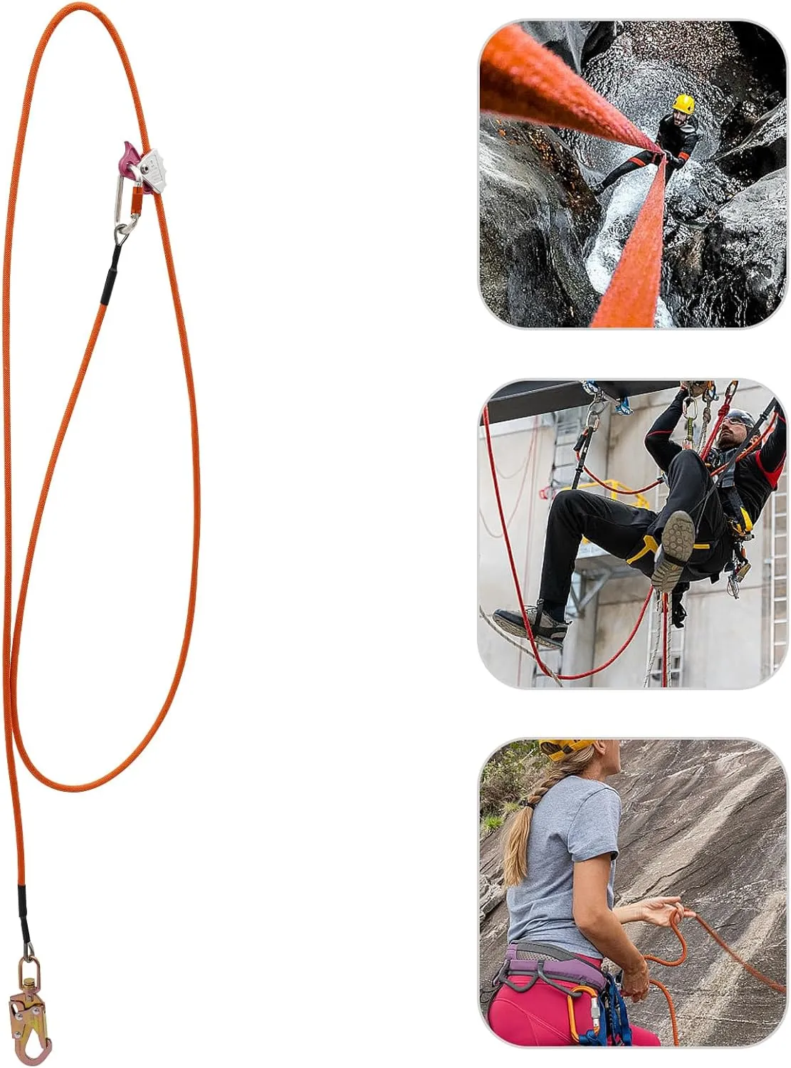 Steel Wire Core Flip Line Kit, Professional Safety Sling Device, Wire Core Flipline Set with Triple Lock Carabiner and Steel Swivel Snap Wire for Climbing, Roofing, Rescue (1/2in*14ft)