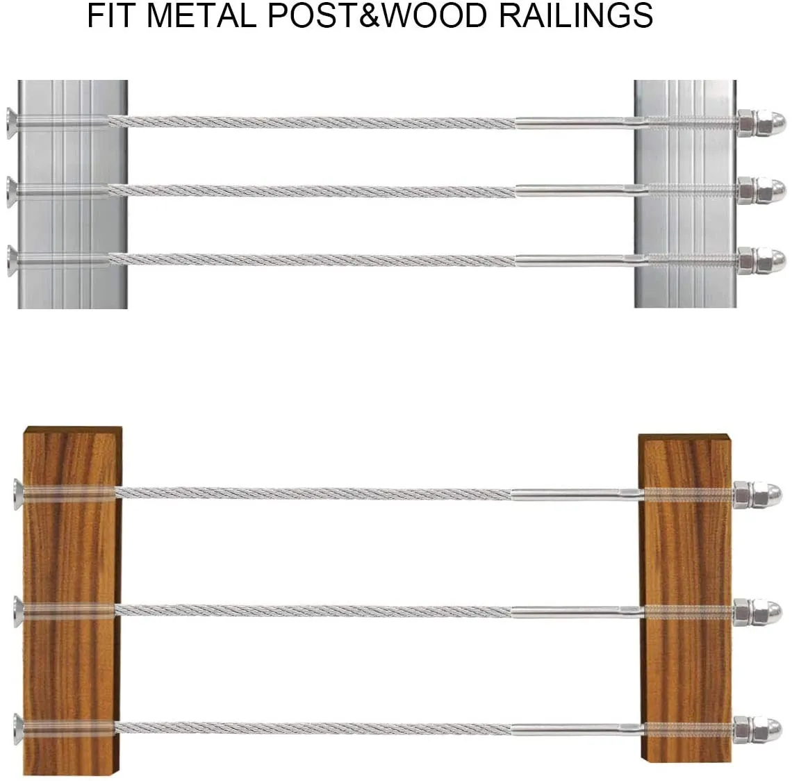 Stemball Swages Threaded Stud Paired Fixed Ends, Cable Tensioner Ends for 1/8 Cable Railing T316 Marine Grade Stainless Steel - 62 Pack