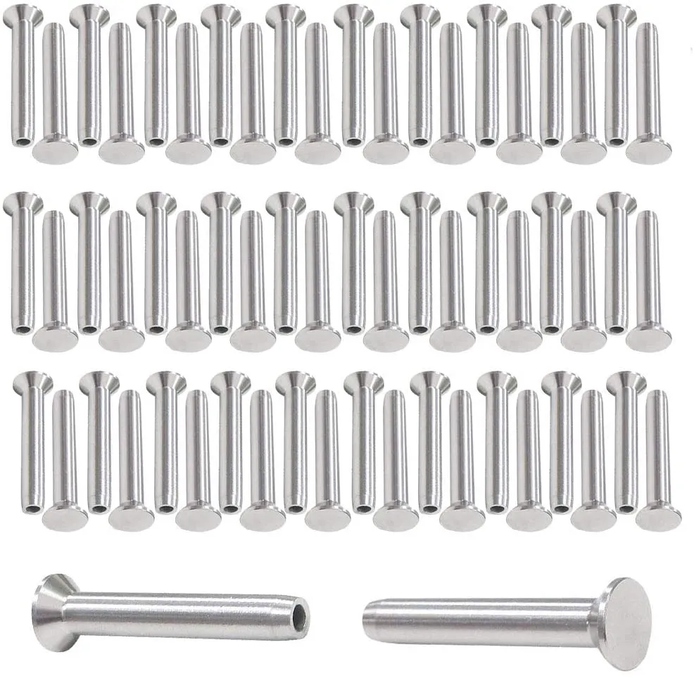Stemball Swages Threaded Stud Paired Fixed Ends, Cable Tensioner Ends for 1/8 Cable Railing T316 Marine Grade Stainless Steel - 62 Pack