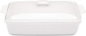 Stoneware Casserole Dish Bakeware Set with Lid, Covered Rectangular Dinnerware, Extra Large 4.23 Quart, 13 by 9 Inch, Bianco [White]