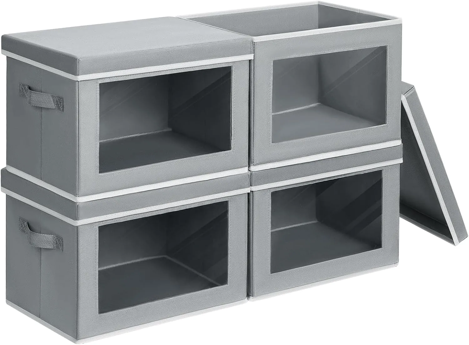Storage Bins with Lids - Fabric Storage Bins with Handles, Foldable Closet Organizers and Storage, Storage Boxes with Window for Closet, Clothes, Towels (Grey, Set of 4)