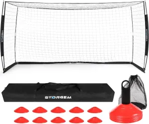 Storgem Soccer Goal,Soccer Net,Soccer Goals for Backyard,with Bow Frame,Collapsible Metal Base and 15 Training Cones