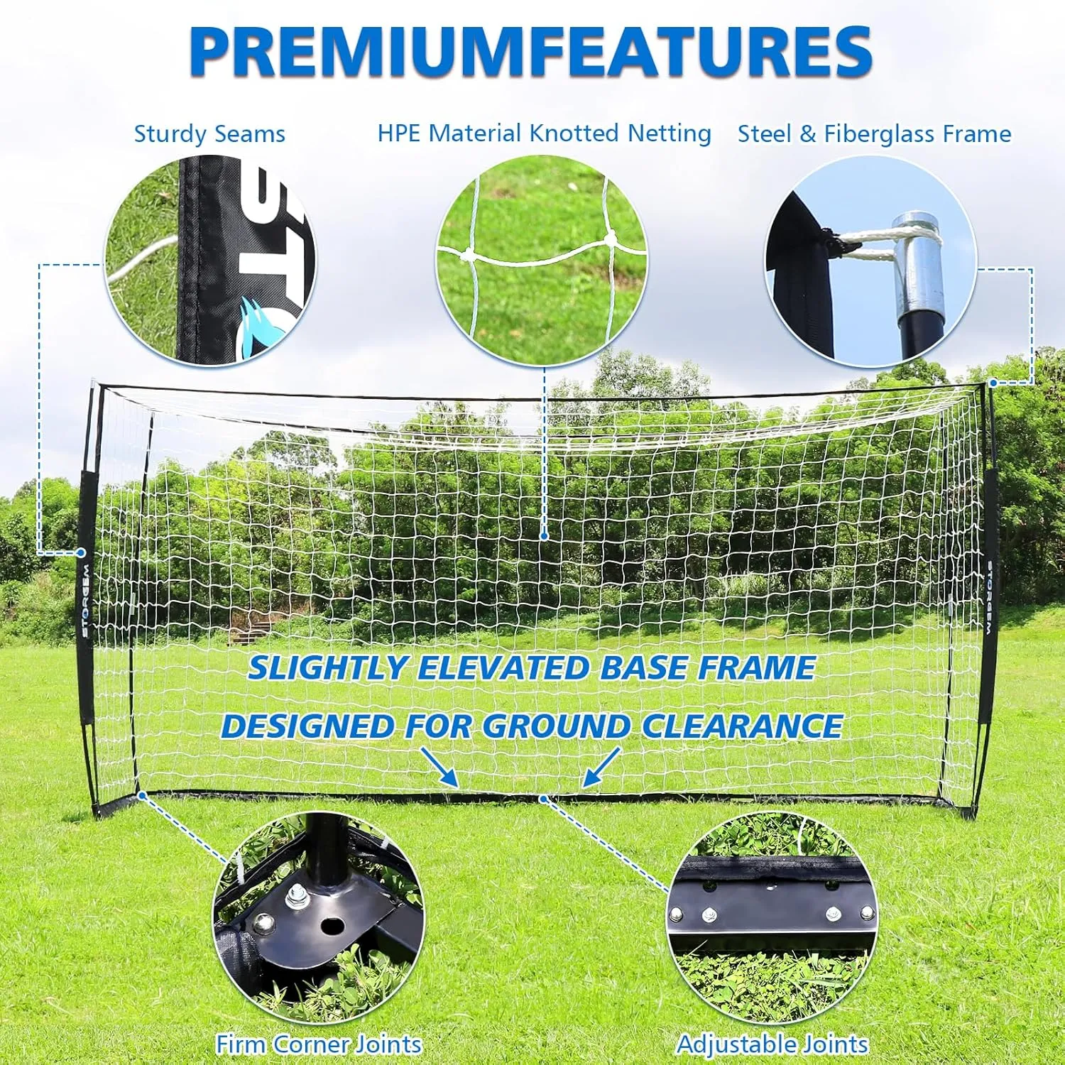 Storgem Soccer Goal,Soccer Net,Soccer Goals for Backyard,with Bow Frame,Collapsible Metal Base and 15 Training Cones