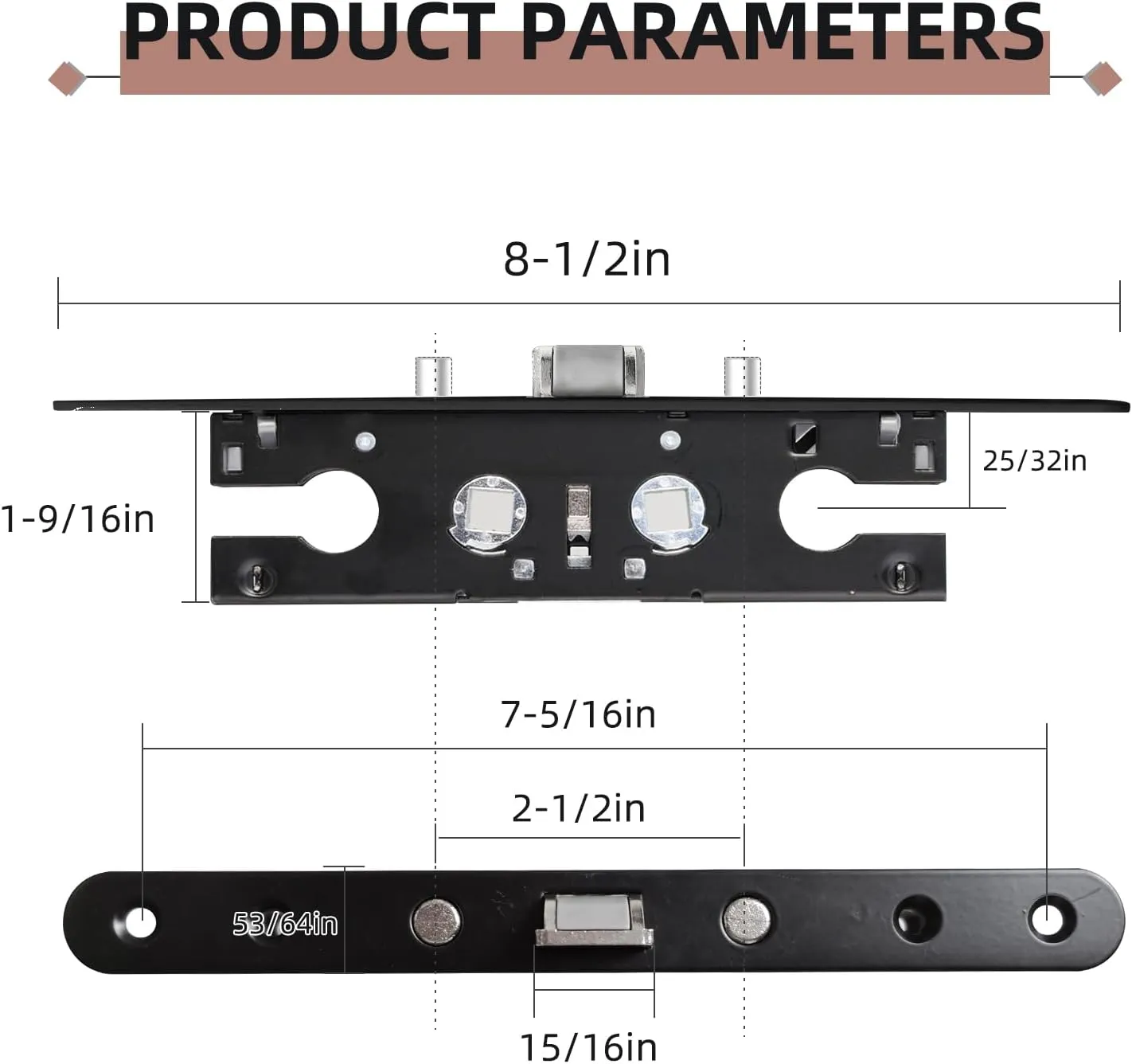 Storm Door 2 Piont Mortise Lock Body Replacement Fit for Pella Storm Door Handle Set Part (Black)