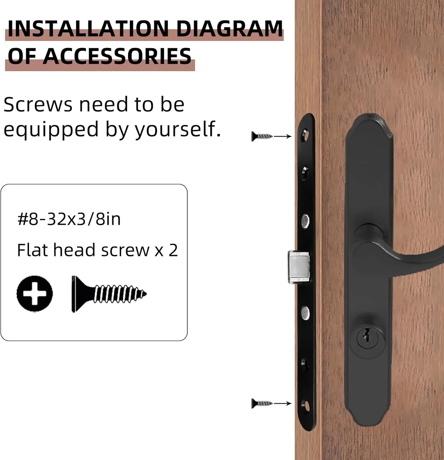 Storm Door 2 Piont Mortise Lock Body Replacement Fit for Pella Storm Door Handle Set Part (Black)