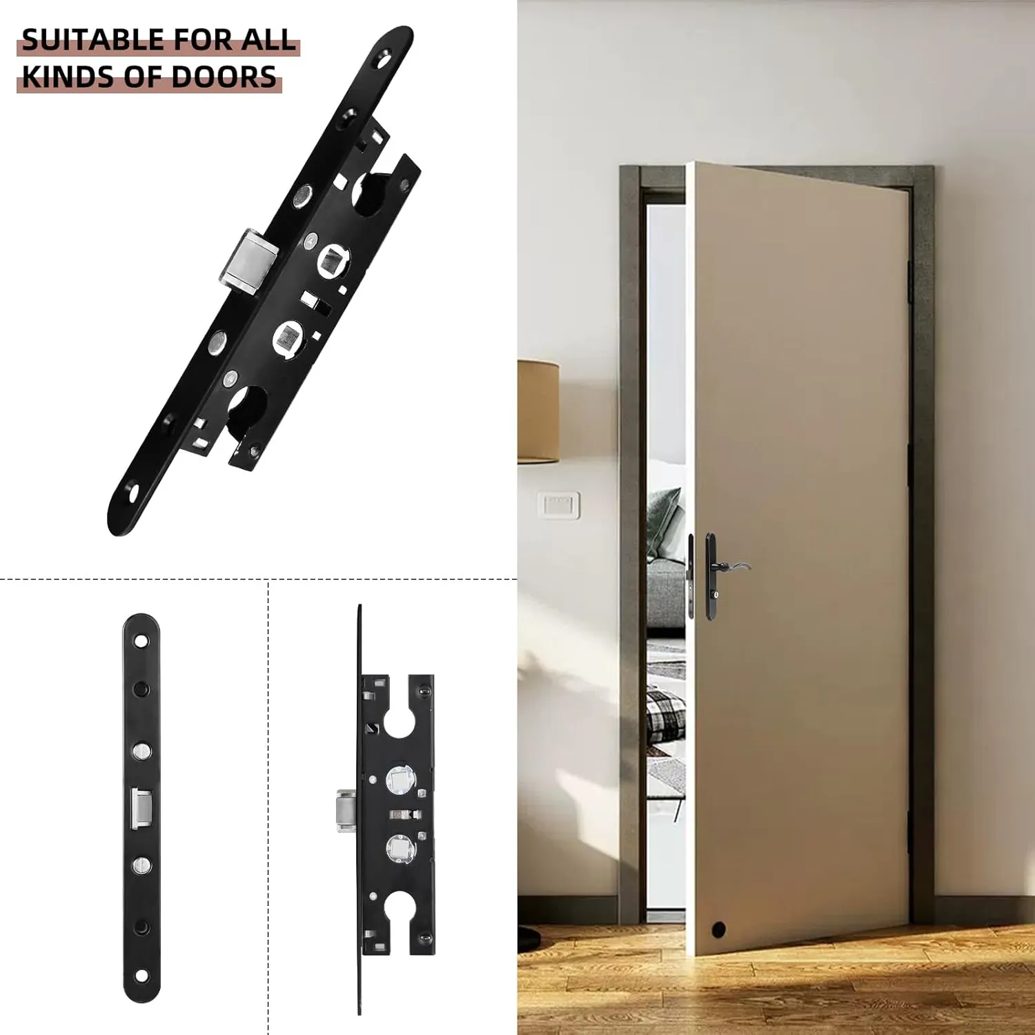 Storm Door 2 Piont Mortise Lock Body Replacement Fit for Pella Storm Door Handle Set Part (Black)